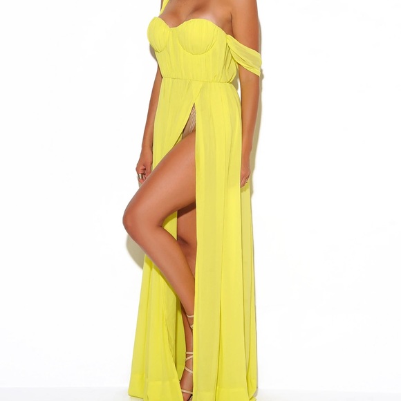 Paradise High Slit Yellow Chiffon Maxi Dress - Picture 4 of 14